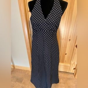 Lands End navy polka dot halter dress, size 8